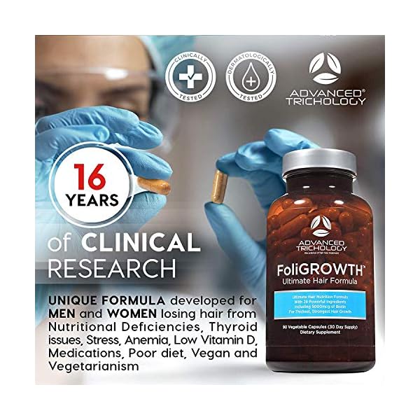FoliGROWTH-Ultimate-Hair-Nutraceutical--Get-Thicker-Hair-Reverse-Diffuse-Thinning-Guaranteed-Gluten-Free-Vegetarian-3rd-Party-Tested-High-Potency-Biotin-Hair-Loss-Supplement-Hair-and-Nails FoliGROWTH™ Hair Growth Supplement for Thicker Fuller Hair | Approved* by the American Hair Loss Association | Revitalize Thinning Hair, Backed by 20 Years of Experience in Hair Loss Treatment Clinics