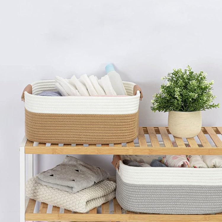 Image of GUDDE Cotton Rope Woven Storage Basket for Toys, Laundry & Blankets | Nursery Organizer Bin | Dog Toy Basket | Decorative Gift Hamper | Jute Style Home Storage (B.W)