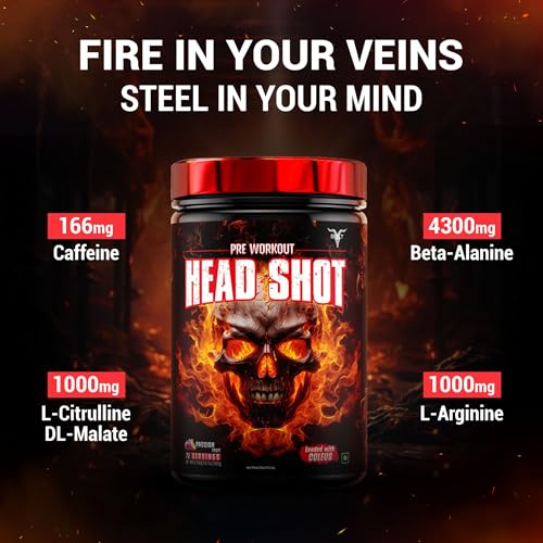 Image of Bolt Head Shot Pre-Workout | Extreme Energy Boost | Intense Muscle Pump & Focus | Zero Sugar, Zero Fat | Gym Performance Booster | 360 gm (72 Servings) | Passion Fruit