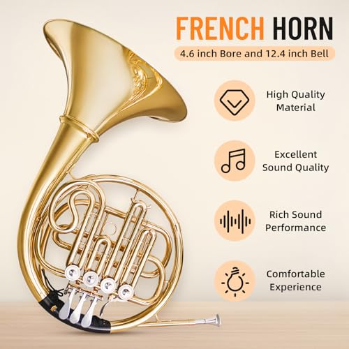 image for Chehery B Flat 4 Key Single Row French Horn - Brass Lacquer Gold Craft