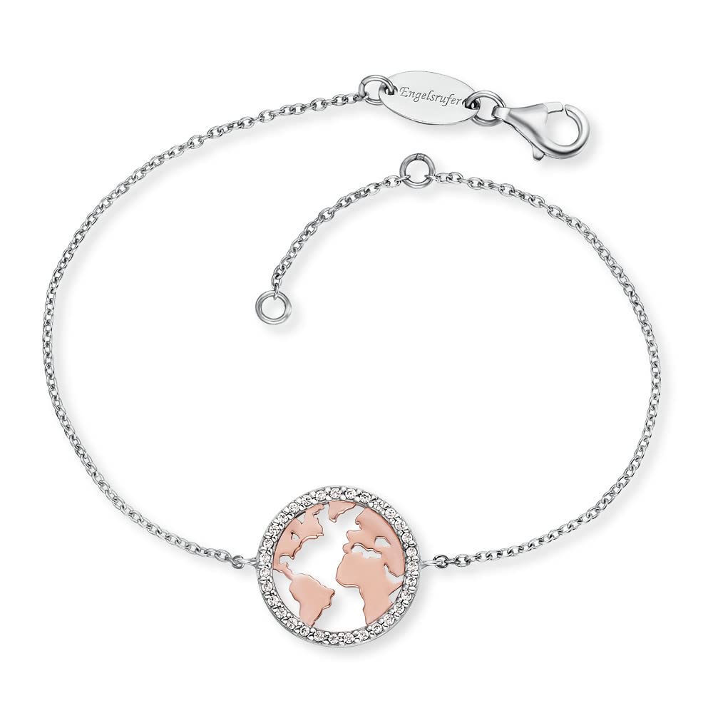 Engelsrufer Angel Whisperer ERB-WORLD-BICOR-ZI Women's Bracelet 925 Silver with Rose Gold World and Zirconia, 15mm, Sterling Silver, Cubic Zirconia