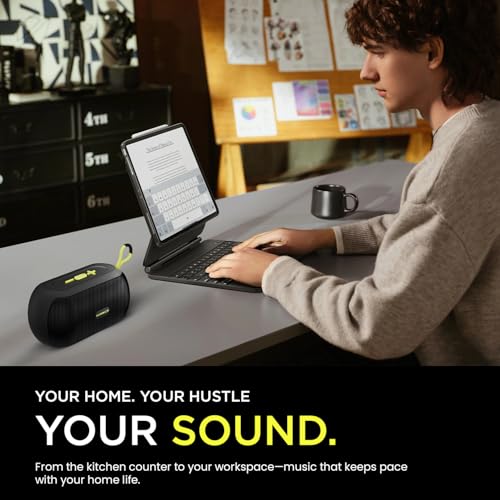 Image of HAMMER Wave 10W Bluetooth Speaker Up to 8 Hours Playtime, TWS Function, Made in India, Built-in Mic, BTv5.4, USB Port, Type-C Interface Wireless Bluetooth Speaker with Hanging Loop (Black)