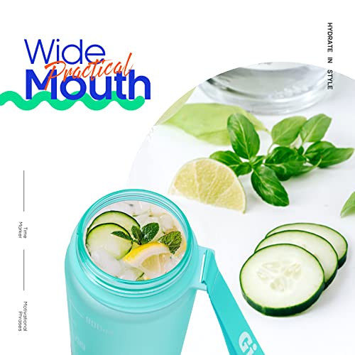 Giotto 32Oz Large Leakproof Bpa Free Drinking Water Bottle With Time Marker & Straw To Ensure You Drink Enough Water Throughout The Day For Fitness And Outdoor Enthusiasts-Mint Green #TOP6