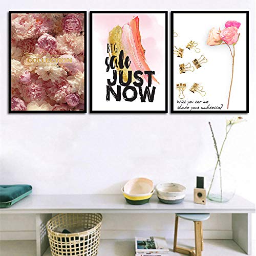 Impresiones Arte Rosa Rosas Cuadros Flores Pinturas Pared Lienzo Póster Decoración del Hogar-50x70cmx3 piezas sin marco Cover