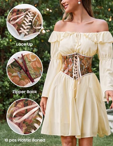Image of Scarlet Darkness Corset Belt for Women Floral Lace Up Boned Underbust Corset Waist Belts