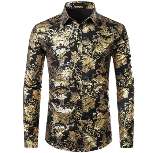 Camisa de vestir masculina manga larga informal con estampado brillante