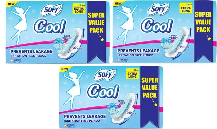 SOFY Cool Extra Long, XL - (54+54+54 Count) Sanitary Pad (Pack of 3) (B0B6ZVFFRQ) Amazon Price History, Amazon Price Tracker