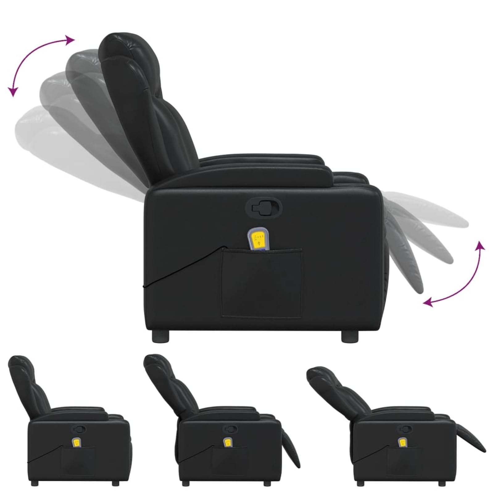 IKAYAA Sillón de Masaje Reclinable Cuero sintético, Sillón De Relax, Sillon Masaje Relax, Sillon Relax con Bolsillos Laterales, Sofá Individual, Butaca Orejera, para Salón Oficina Dormitorio Negro