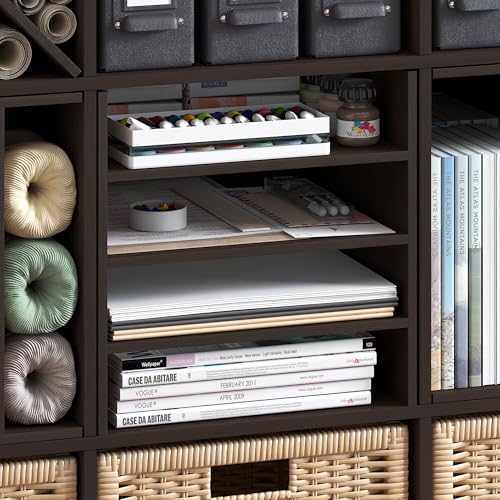 Image of Furinno Cubicle 3-Shelf Cube Insert, Cube Organizer, Black Oak | 12.9W x 12.9H, Vertical /Horizontal Shelf Accessory, Fits into Furinno Triple Thick Cubes, Ikea Kallax, for Organization
