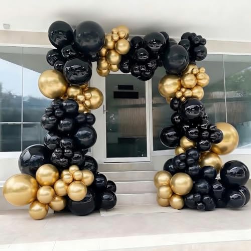 Image of YMSZ Black and Gold Balloons, 100pcs 12Inch Graduation Birthday Balloons | Black and Gold Birthday Decorations for Men Graduation 2026, Retirement, New Year, Birthday, Anniversary Party Decorations