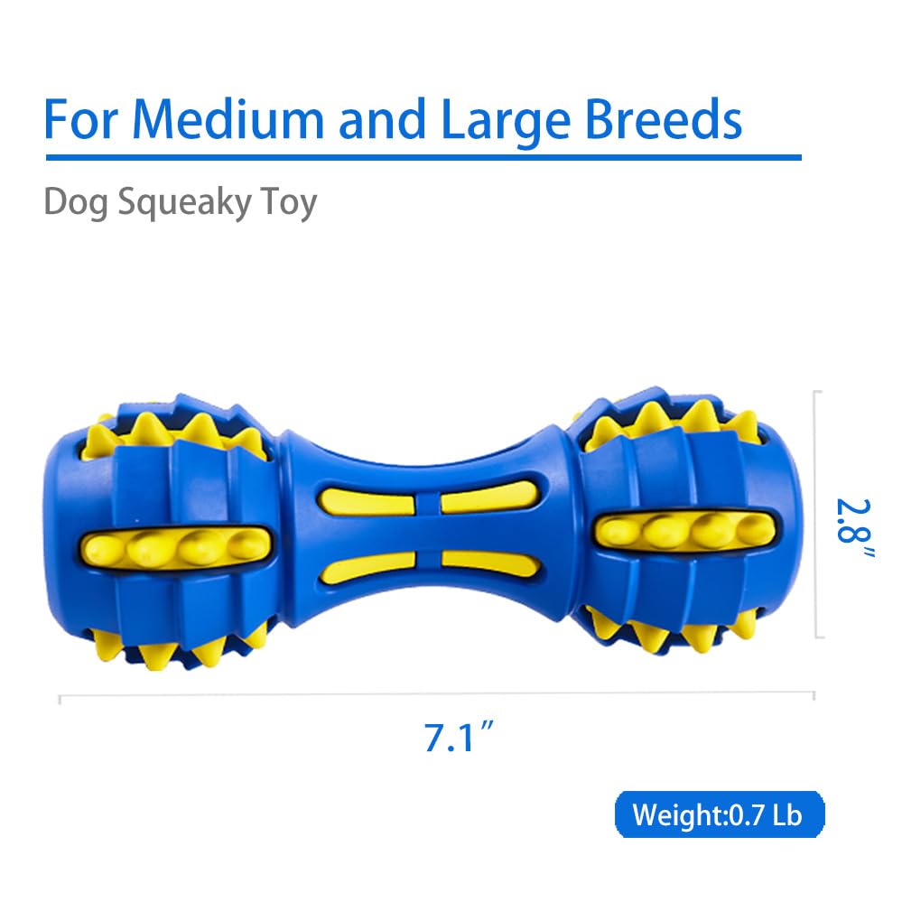 AUSCAT Teething Dog Toys, Durable Squeaky Dog Toys, Rubber Chew Toys for Dogs Dumbbell Shape, Blue - Image 3