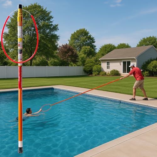 15FT Telescopic Fiberglass Pool Rescue Pole, Commercial Telescoping Heavy-Duty Swimming Pool Safety...