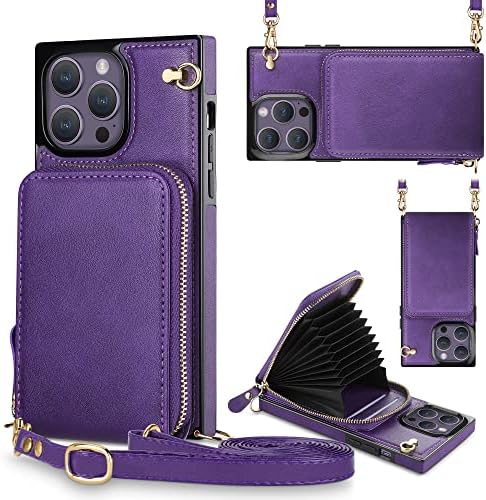 JAKPAK for iPhone 14 Pro Max Case Leather Wallet Case[6.7-Inch] - 3-in-1 Crossbody Bag with Card Holder, Military-Grade Protection & Detachable Strap Compatible with iPhone 14 Pro Max（Purple）