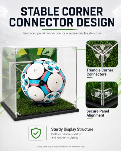 Image of Acrylic Display Case Compatible with LEGO Editions Soccer Ball, 10.5 inch Clear Display Box with Soccer-Themed Background & Artificial Turf, Dust-Resistant Acrylic Showcase for Soccer Ball