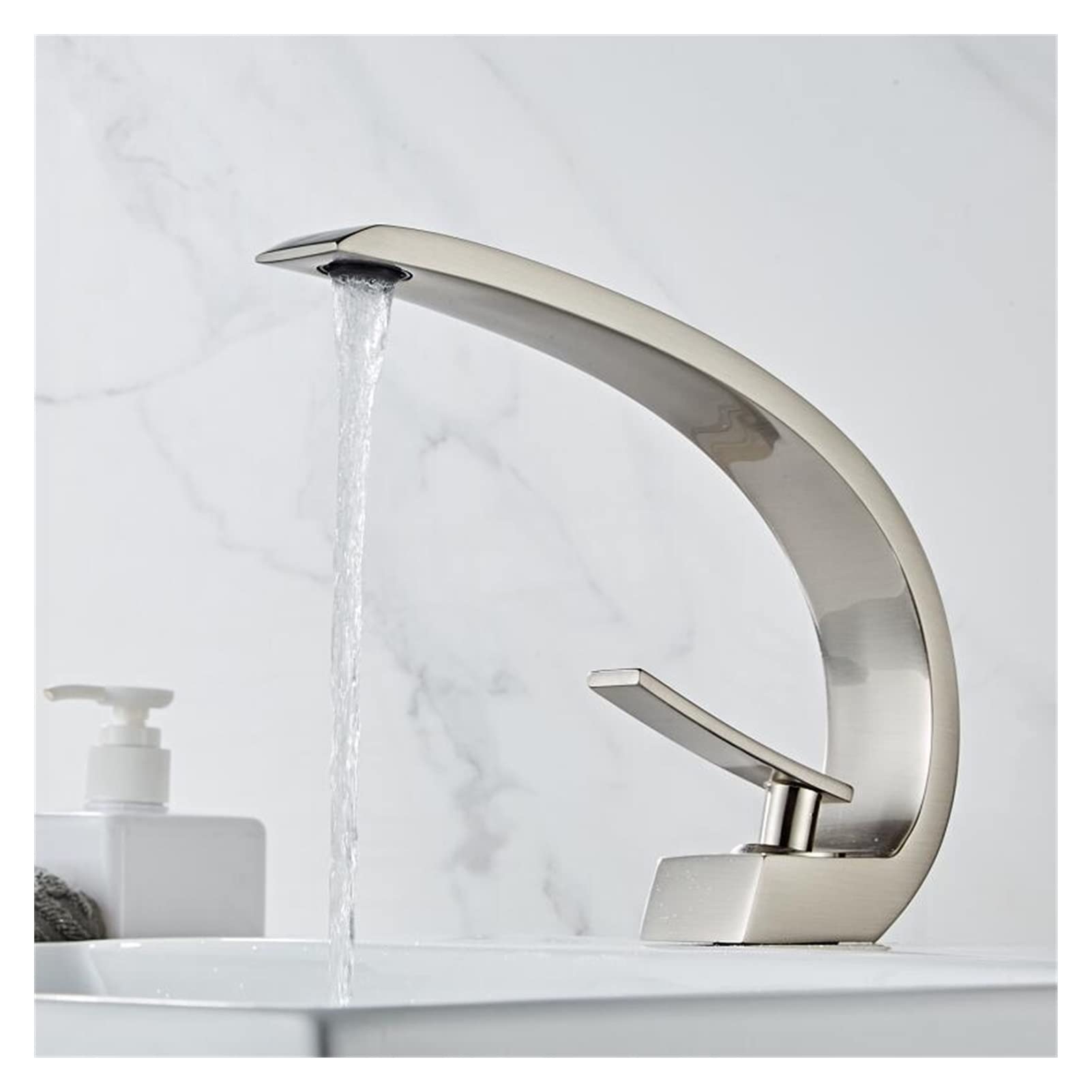 Mooilko Nickel Basin Faucet Gold Bathroom Mixer Tap Rose Gold Wash Faucet Lavotory Faucet Brass Hot And Cold Waterfall Faucet Easy To Install(Nickel)
