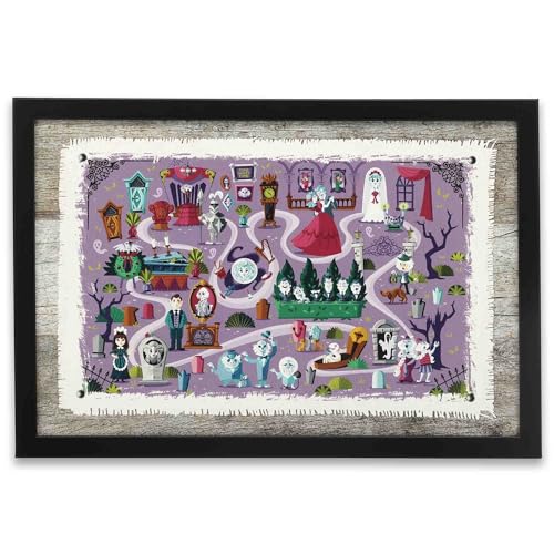 Disney Haunted Mansion Map Framed Wood Wall Decor - Fun Haunted Mansion Picture for Kids Room or Halloween Decor