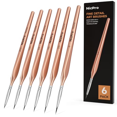 Image of Nicpro Detail Paint Brushes, 6 PCS Extra Fine Tip Micro Miniature Paint Brush Set, 20 /0-0 Round Tiny Small Brushes for Acrylic Watercolor Oil Model Painting Rock Crafts Paint by Numbers Adult Art Kit