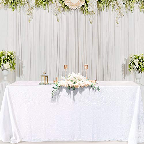 Image of B-COOL 50x80 Inch White Rectangle Sequin Tablecloth Sequins Fabric Sparkly Fabric for Wedding or Banquet Use
