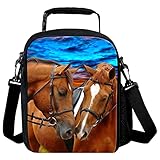 7-Mi Kids Lunch Bag Reusable 3D Design Snack Shoulder Bags with Zipper Online Insulated Thermal Girls Boys Lunch Tote Bags Cooler Box for Picnic(Horse)