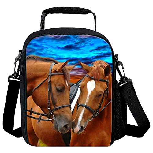7-Mi Kids Lunch Bag Reusable 3D Design Snack Shoulder Bags with Zipper Online Insulated Thermal Girls Boys Lunch Tote Bags Cooler Box for Picnic(Horse)