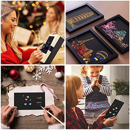 Scratch Paper Art Set for 4-15 Years Old Girls Gifts, Black Scratch it Off Paper Crafts Notes Magic Drawing Boards for Teenager Girls Gift Christmas Xmas Gifts for Kids