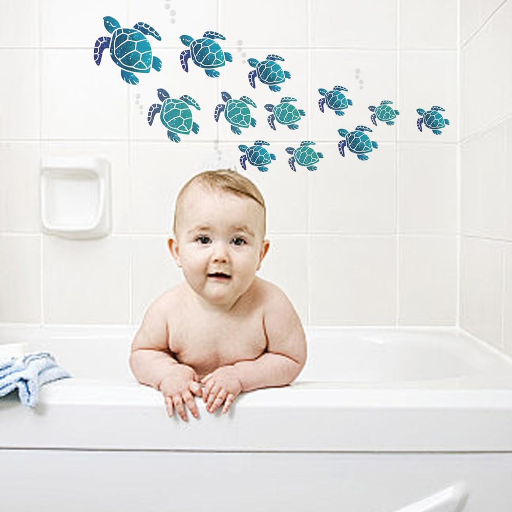 PERSENTU 25pcs Turtle Wall Stickers Bathroom Wall Stickeres Turtles Vinyl Wall Stickeres Waterproof Turtles Bubble Decals Turtle Tile Stickers for Kids Room Decoration Kindergarten Aquarium - Image 4