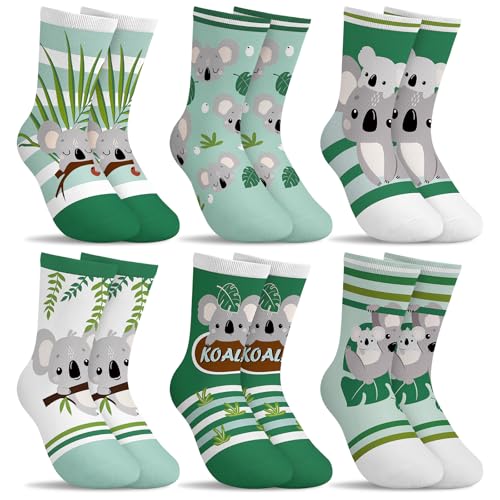hometrixx 6 Pairs Kids Boys Soft Socks Funny Cartoon Koala Green Grey Breathable Cotton Crew Sock aged for 2-5T