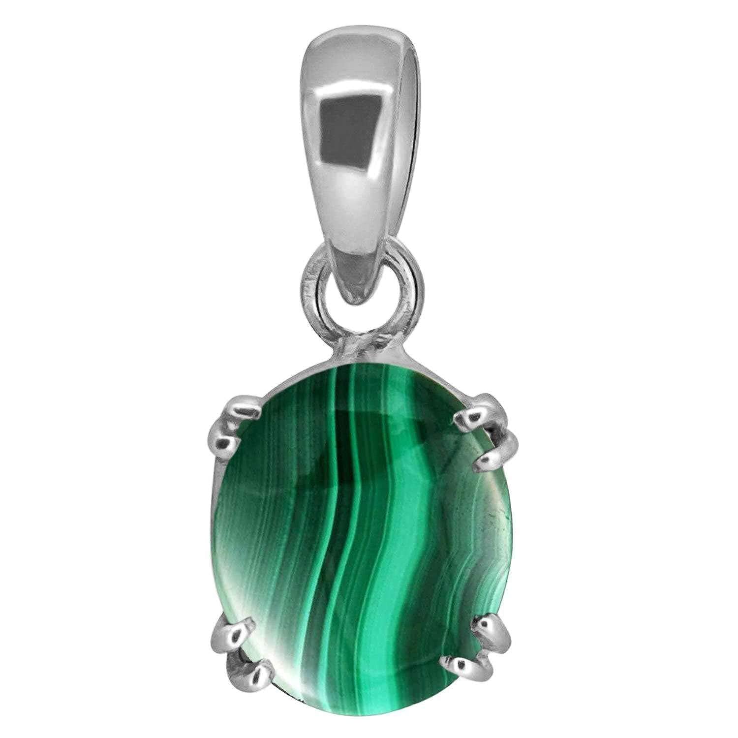 KUSHMIWAL GEMSCERTIFIED 9.25 Ratti 8.00 Carat Malachite Pendant Round Stone Dana Phirang Silver Plated Pendant For Men Women