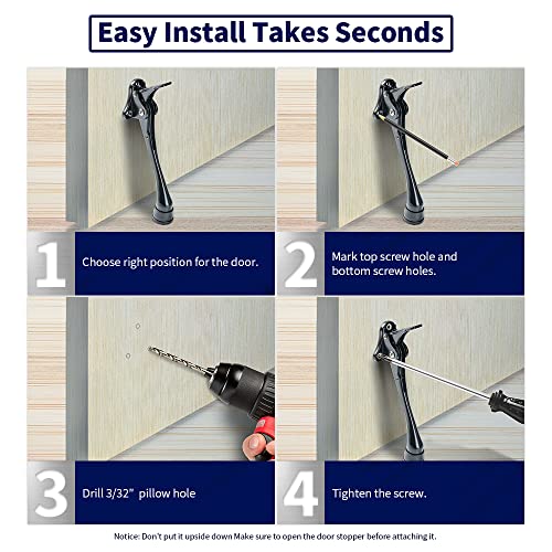 Home&I Kickdown Door Stopper, 6-Inch Commercial Heavy Duty Doorstops Holder Kick Door Kickstand Height-Adjustable Rubber Foot (2 Pack-Black) #TOP5