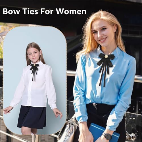 Image of LJBFNN Womens Bow Tie, Clip on Bow Ties Pre Tied Bowtie for Women Girls Ribbon Rhinestone Bow Tie for Shirt Uniform Wedding