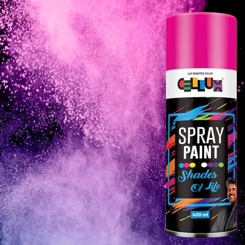 Image of Cellux 2X Ultra Cover Fluorescent Pink Spray Paint | DIY, Quick Drying with Premium Gloss Finish for Metal, Wood, Wall & other Surfaces - 400 ML