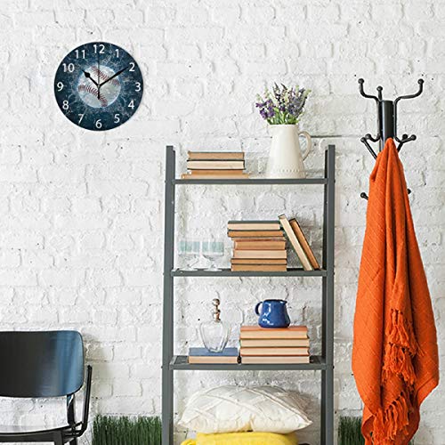 Baseball Round Wall Clock, Silent Non Ticking Oil Painting Decorative For Home Office School Clock Art #TOP3