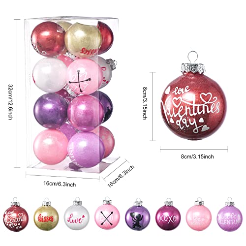Azalon 16Pcs 3.15" Valentine's Day Ball Ornaments, Cupid Heart Hanging Decorations Set, Colorful Painted Ball Ornament For Valentines Day Tree Party Decor #TOP2