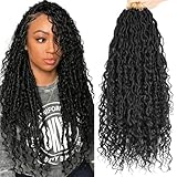 LMZIM 18 inch Goddess Locs Crochet Hair for Black Women 8 Packs Boho Faux Locs Crochet Braids Pre Looped Soft Locs with Curly Ends 1B