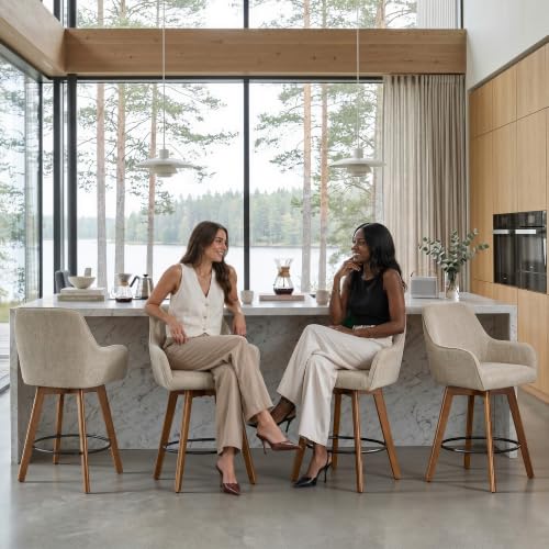Brightgrove 26" Swivel Bar Stools Set of 4, Oak Solid Wood Legs, Sand