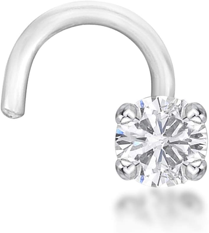 Lavari Jewelers 20 Gauge 0.01 to 0.07 Carat Lab Grown Diamond Curved Screw Nose Stud for Women - 14k Gold 1.3 to 2.7 (D-E, VVS1-VVS2 to I2-I3, cttw) Nose Ring - Unisex Nostril Piercing Jewelry