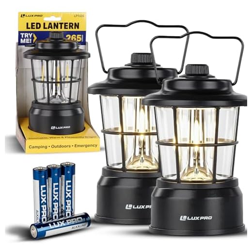 LUXPRO Retro LED Lantern - Battery-Powered Emergency Lantern - Water Resistant - Bright LED Lamp for Indoor & Outdoor Use - Use for Tents, Hiking or Hurricane Prep (Black, Pack of 2)