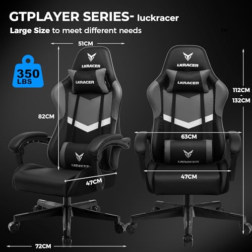 Sedia da Gaming, Sedia da Ufficio, Massaggiante, Seggiolino da Gaming Ergonomico per Gamer, con Poggiatesta e Cuscino Lombare Massaggiante, Imbottita, Sedia da Gaming Girevole, Grigia - Sedia gaming - Immagine 1