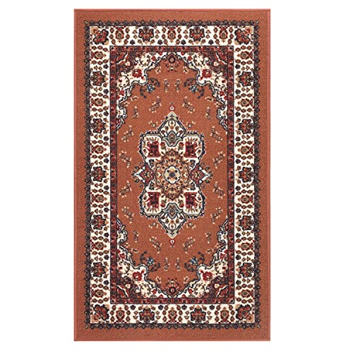 Antep Rugs Alfombras Oriental Traditional 2X4 Non-Skid (Non-Slip) Low Profile Pile Rubber Backing Kitchen Area Rugs (Rust Brown, 2'3" X 4') #TOP2