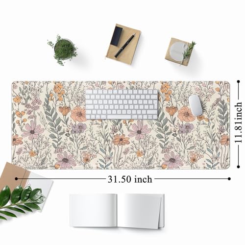 Floral Desk Mat Cute Wildflowers Large Mouse Pad Extended Plant Gaming Mousepad XL Keyboard Mouse Mat Nature Botanical Aesthetic Desk Pad 31.5"x11.8" for Work Office Decor Gifts - Image 3