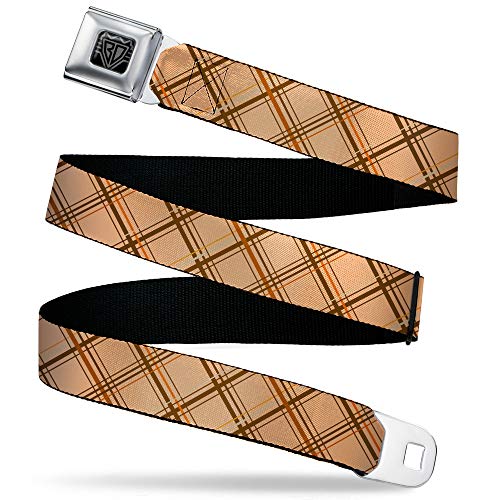 Buckle-Down Men's Seatbelt Belt Plaid Kids, x tan/Browns, 1.0" Wide-20-36 Inches
