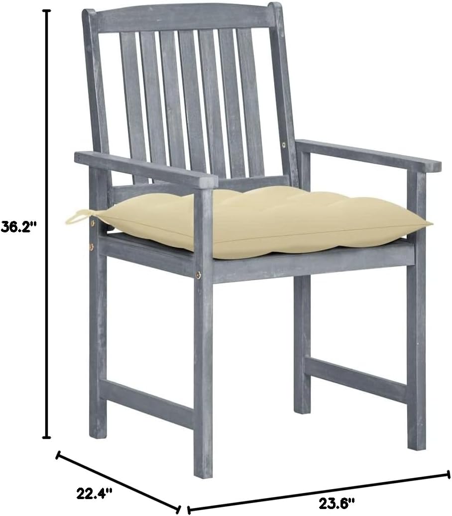 Patio Chairs with Cushions 2 pcs,Outdoor Dining Chairs,Lounge Armchair,Farmhouse Chairs,Assembly Required,Suitable for Dinner, Meeting, Hotel, Restaurants, Gray Solid Acacia Wood