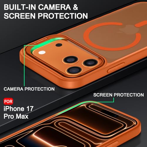 Image of TheGiftKart Hybrid Matte Frosted Back Cover Case for iPhone 17 Pro Max Compatible with MagSafe | Built-in Stand | Shockproof Hard Back Cover Case for iPhone 17 Pro Max (PC & TPU, Translucent Orange)