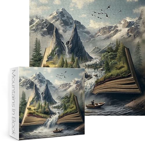 Rompecabezas Fantasy Mountain Book para adultos, 1000 piezas. Rompecabezas de paisaje mágico con cascada, planta, bosque y lago. miniatura 2