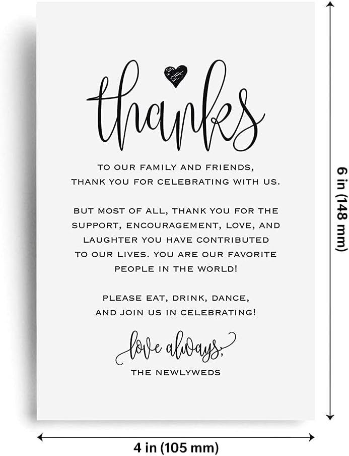 Bliss Collections Thank You Postcards, Heart Script, Cards for Weddings, Receptions, Baby or Bridal Showers, Birthdays, Graduations, Parties, Celebrations or Special Events, 4"x6" (50 Cards)