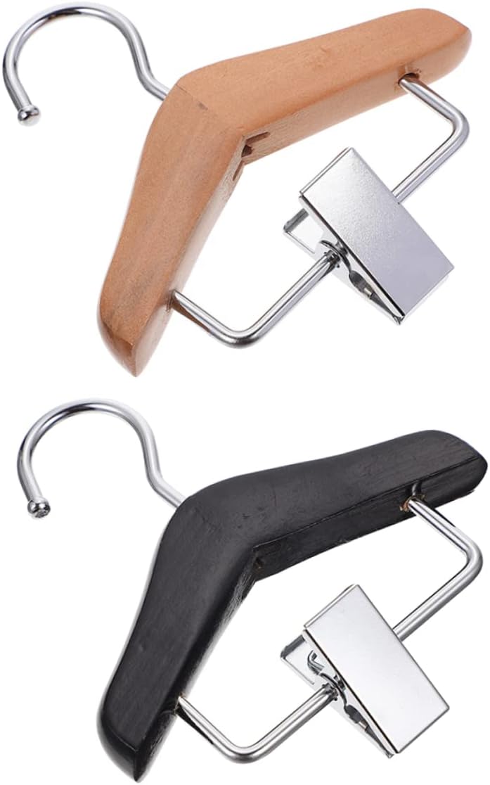 2 Pack Wooden Pet Clothing Hanger Rack with Metal Clamp