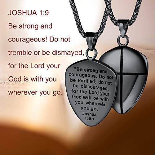 Shield Armor Of God Necklace Joshua 1 9 Cross Faith Shield Pendant Amulet For Man Black Stainless Steel Christian Jewelry #TOP3