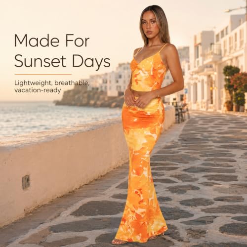 Image of Two Piece Skirt Set Women Maxi Long Skirt and Top Outfit