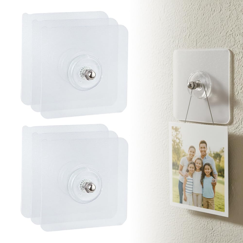 Klebenagel,Bilder Aufhängen Ohne Bohren,Klebehaken Bilderrahmen,Bildaufhänger Selbstklebend für Bilder, Poster, Fotos, Dekorative Gemälde (6 Pcs)