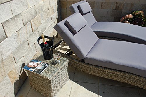 Ragnarök-Möbeldesign PolyRattan Sonnenliege DEUTSCHE Marke - EIGNENE Produktion - 8 Jahre GARANTIE auf UV-Beständigkeit Tisch Glasplatte Belastbar 180Kg Natur-Farben Gartenmöbel - 6